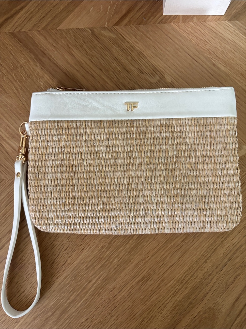 Tom Ford White Trim Natural Woven Wristlet Clutch